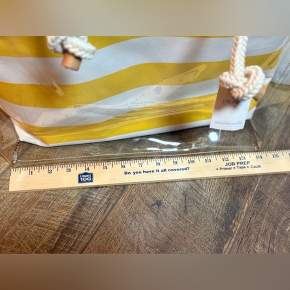 NWT J.McLaughlin Harper Clear Yellow Stripe Tote Stadium Beach Bag Rope - Picture 5 of 12